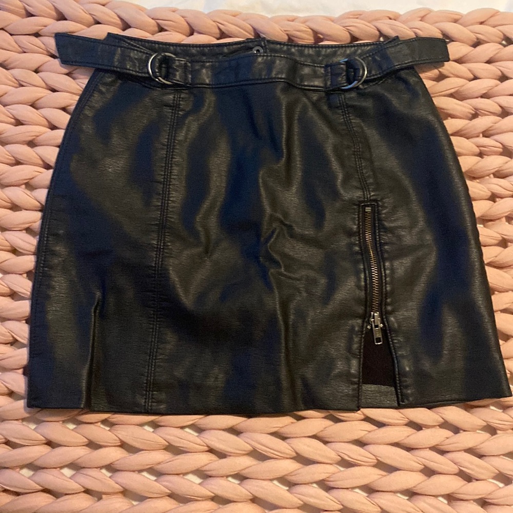 Free people black leather mini skirt